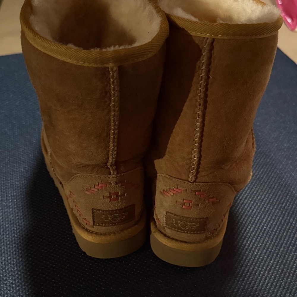 UGG Chestnut Suede Boots with Embroidery
